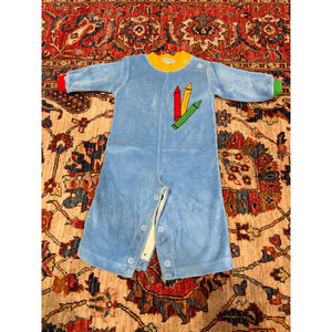Vintage Health Tex Crayon Romper Long Sleeve One Piece Baby Blue USA 9M